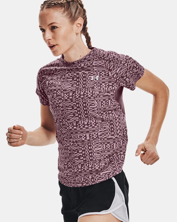 Women's UA Speed Stride Printed Short Sleeve, Purple, pdpMainDesktop image number 0